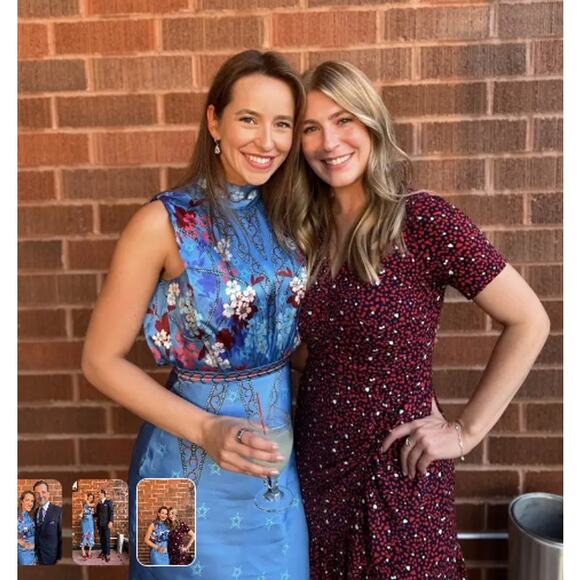 Saloni Blue Fleur Silk Tie-Back Mock Neck Gown - Picture 3 of 8